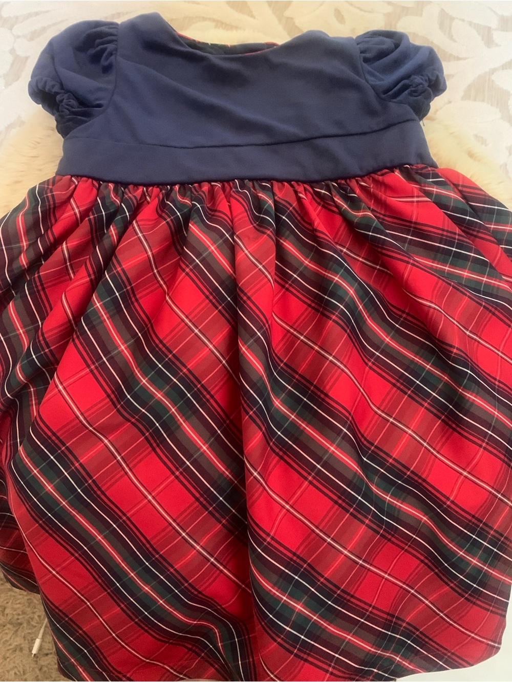 Max Studio Navy Top with Red Plaid Skirt Girls’ Dress